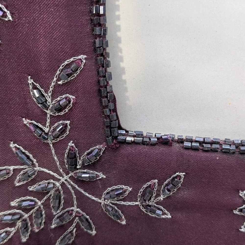 Vintage Bill Blass Purple Fabric Floral Paisley Beaded Frame Made in India 5x7